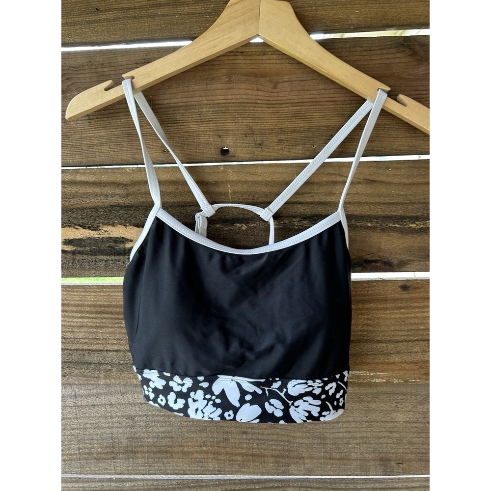 Black Racerback Bikini Top with Floral Pattern